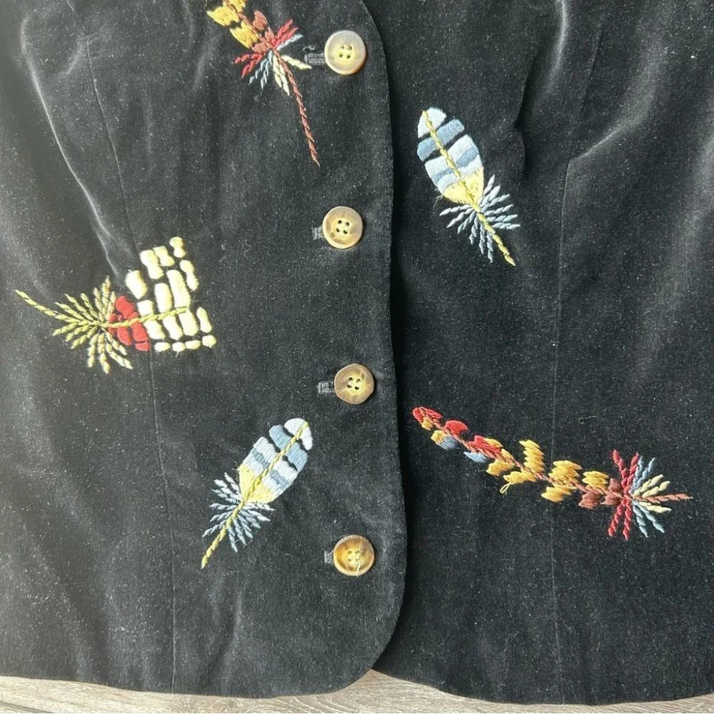 Vintage 90s Susan Bristol Embroidered Velvet Waistcoat Vest - Picture 6 of 11